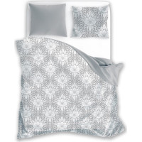 Bavlněné povlečení GUSTO Květy - bílé/šedé - 140x200 cm