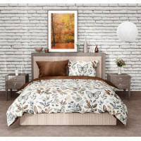 Bavlněné povlečení GUSTO Listy a motýlci - krémové/hnědé - 220x200 cm