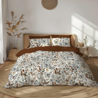 Bavlněné povlečení GUSTO Listy a motýlci - krémové/hnědé - 140x200 cm
