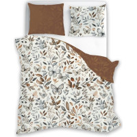 Bavlněné povlečení GUSTO Listy a motýlci - krémové/hnědé - 140x200 cm
