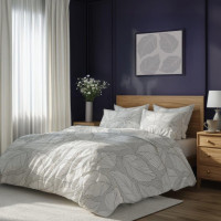 Bavlněné povlečení GUSTO Listy - šedé/bílé - 220x200 cm