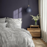 Bavlněné povlečení GUSTO Listy - šedé/bílé - 220x200 cm