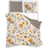 Bavlněné povlečení GUSTO Oranžové květy - krémové/mokka - 140x200 cm