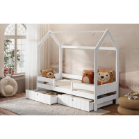 Dětská domečková postel z masivu borovice NAOMI se šuplíky - 200x90 cm - bílá
