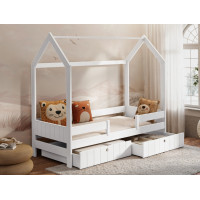 Dětská domečková postel z masivu borovice NAOMI se šuplíky - 200x90 cm - bílá