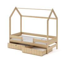 Dětská domečková postel z masivu borovice NAOMI se šuplíky - 200x90 cm - bílá