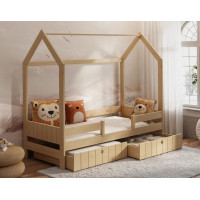 Dětská domečková postel z masivu borovice NAOMI se šuplíky - 200x90 cm - přírodní borovice