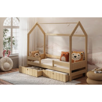 Dětská domečková postel z masivu borovice NAOMI se šuplíky - 200x90 cm - přírodní borovice