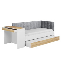Dětská postel s přistýlkou a psacím stolem FREYA - 200x90 cm - bílá/šedá/dub sonoma