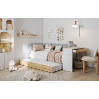 Dětská postel s přistýlkou a psacím stolem FREYA - 180x80 cm - bílá/šedá/dub sonoma