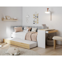 Dětská postel s přistýlkou a psacím stolem FREYA - 180x80 cm - bílá/šedá/dub sonoma