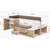 Dětská postel s psacím stolem a úložnými prostory AMIRA - 200x90 cm - bílá/hnědá/dub artisan