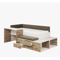 Dětská postel s psacím stolem a úložnými prostory AMIRA - 200x90 cm - bílá/hnědá/dub artisan