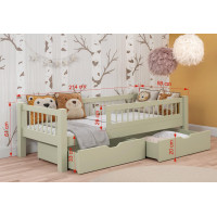 Dětská postel z masivu borovice ADEL se šuplíky - 200x90 cm - olivově zelená