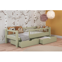 Dětská postel z masivu borovice ADEL se šuplíky - 180x80 cm - olivově zelená