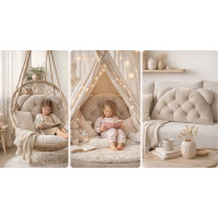 Čalouněná opěrka hlavy BEAR Velvet 95x55 cm - béžová