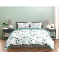 Saténové povlečení MILAGRO VERDE Větvičky - bílé/zelené - 220x200 cm