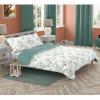 Saténové povlečení MILAGRO VERDE Větvičky - bílé/zelené - 220x200 cm