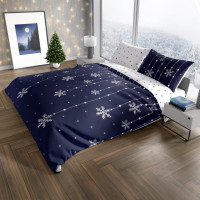 Bavlněné povlečení SCANDIC Vločky - tmavě modré/bílé - 220x200 cm