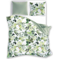 Bavlněné povlečení PRIMAVERA Listy - bílé/zelené - 160x200 cm