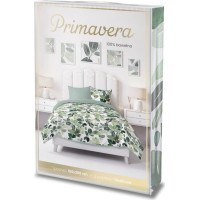 Bavlněné povlečení PRIMAVERA Listy - bílé/zelené - 160x200 cm