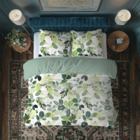 Bavlněné povlečení PRIMAVERA Listy - bílé/zelené - 160x200 cm