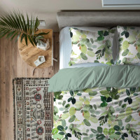 Bavlněné povlečení PRIMAVERA Listy - bílé/zelené - 160x200 cm