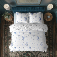 Bavlněné povlečení PRIMAVERA Modré zvonky - bílé - 220x200 cm