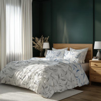 Bavlněné povlečení PRIMAVERA Větvičky - šedé/modré - 220x200 cm