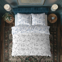 Bavlněné povlečení PRIMAVERA Větvičky - šedé/modré - 220x200 cm