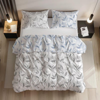 Bavlněné povlečení PRIMAVERA Větvičky - šedé/modré - 220x200 cm