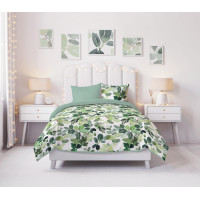 Bavlněné povlečení PRIMAVERA Listy - bílé/zelené - 220x200 cm