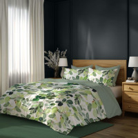 Bavlněné povlečení PRIMAVERA Listy - bílé/zelené - 220x200 cm