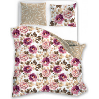 Saténové povlečení MILAGRO VERDE Fialové květy - bílé/béžové - 140x200 cm