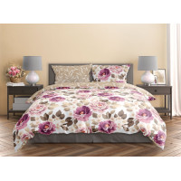 Saténové povlečení MILAGRO VERDE Fialové květy - bílé/béžové - 140x200 cm