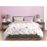 Saténové povlečení MILAGRO VERDE Květy a včelky - bílé/růžové - 140x200 cm