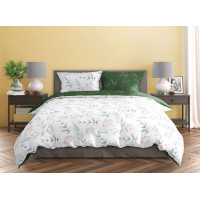 Saténové povlečení MILAGRO VERDE Zimní větvičky - bílé/zelené - 140x200 cm