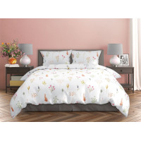 Saténové povlečení MILAGRO VERDE Byliny - bílé/šedé - 140x200 cm