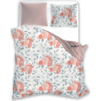 Saténové povlečení MILAGRO VERDE Růžové květy - bílé/růžové - 140x200 cm