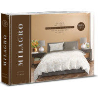 Saténové povlečení MILAGRO VERDE Béžové listy - bílé/hnědé - 140x200 cm