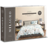Saténové povlečení MILAGRO VERDE Pastelové lístky - bílé/béžové - 160x200 cm