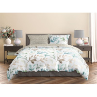 Saténové povlečení MILAGRO VERDE Pastelové lístky - bílé/béžové - 160x200 cm