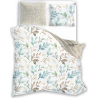 Saténové povlečení MILAGRO VERDE Pastelové lístky - bílé/béžové - 160x200 cm