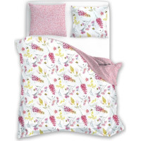 Saténové povlečení MILAGRO VERDE Květy a včelky - bílé/růžové - 160x200 cm