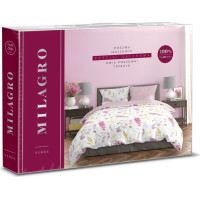 Saténové povlečení MILAGRO VERDE Květy a včelky - bílé/růžové - 160x200 cm