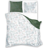 Saténové povlečení MILAGRO VERDE Zimní větvičky - bílé/zelené - 160x200 cm