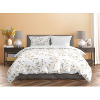 Saténové povlečení MILAGRO VERDE Jemné lístky - bílé - 160x200 cm