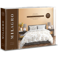 Saténové povlečení MILAGRO VERDE Jemné lístky - bílé - 160x200 cm