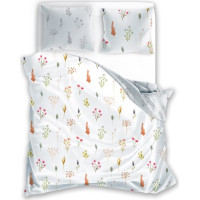 Saténové povlečení MILAGRO VERDE Byliny - bílé/šedé - 160x200 cm