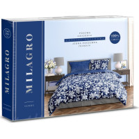 Saténové povlečení MILAGRO VERDE Bílé květy - modré/tmavě modré - 160x200 cm